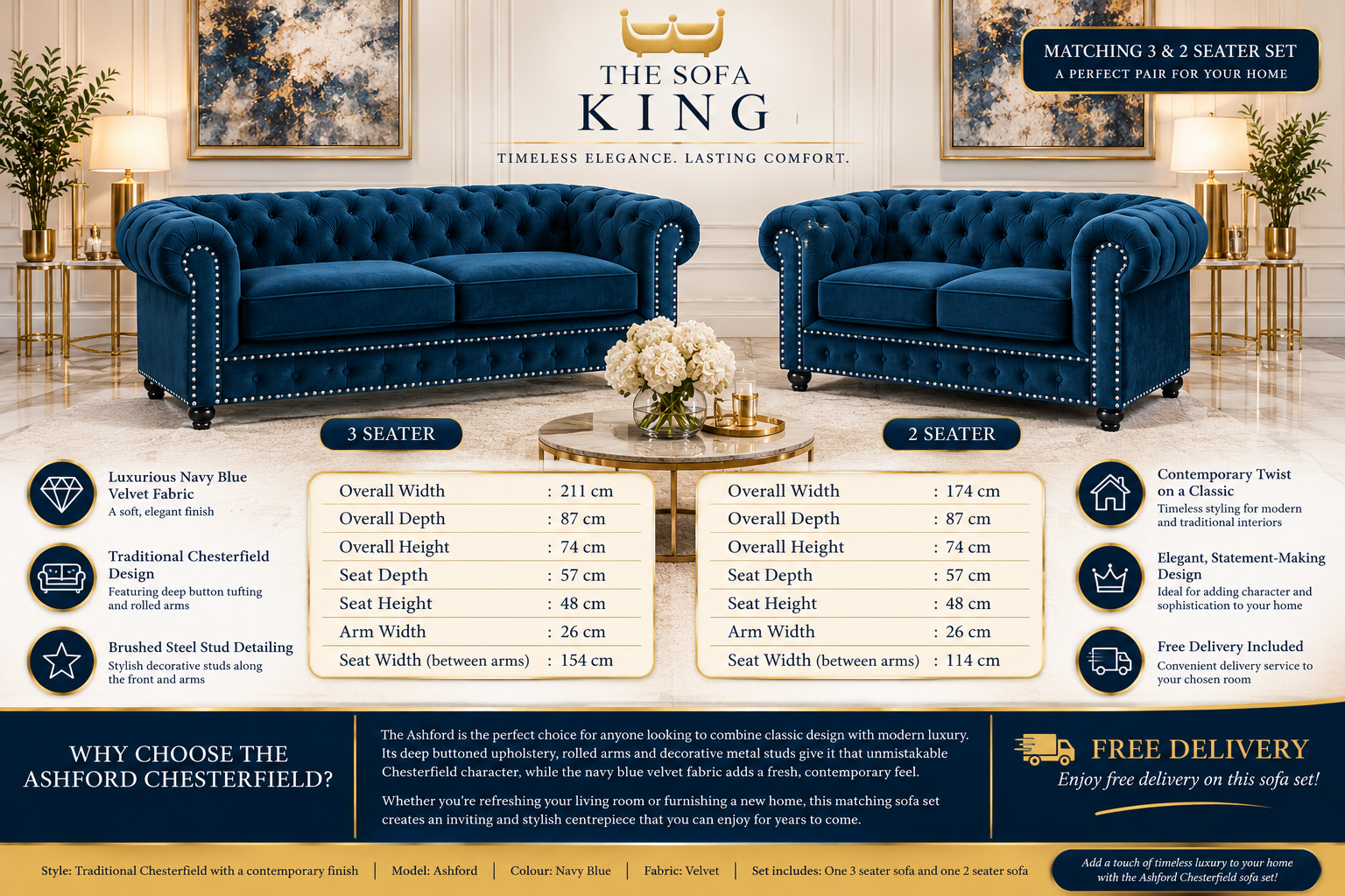 Chesterfield Ashford - Velvet Blue - Image 9